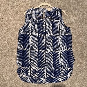 Michael Kors Navy and White Geometric Print Sleeveless Tank